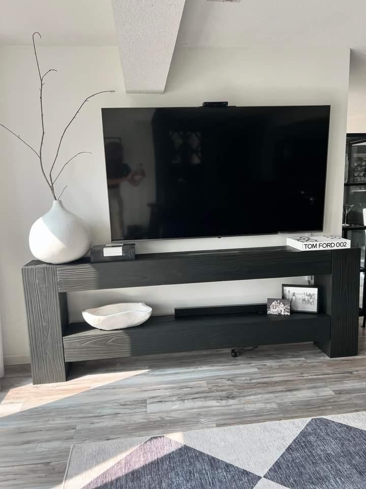Modern Rustic Media Console Table w/ Shelf - Vinna Home & Kitchen