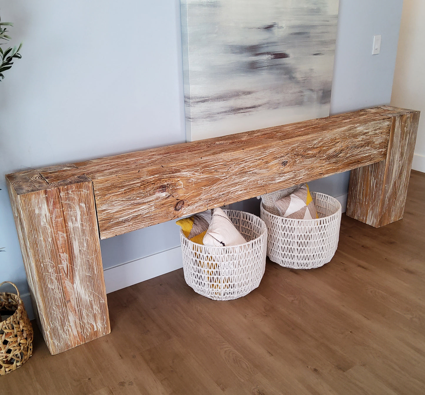 Modern Rustic Console Table - Coastal Whitewash - Vinna Home & Kitchen