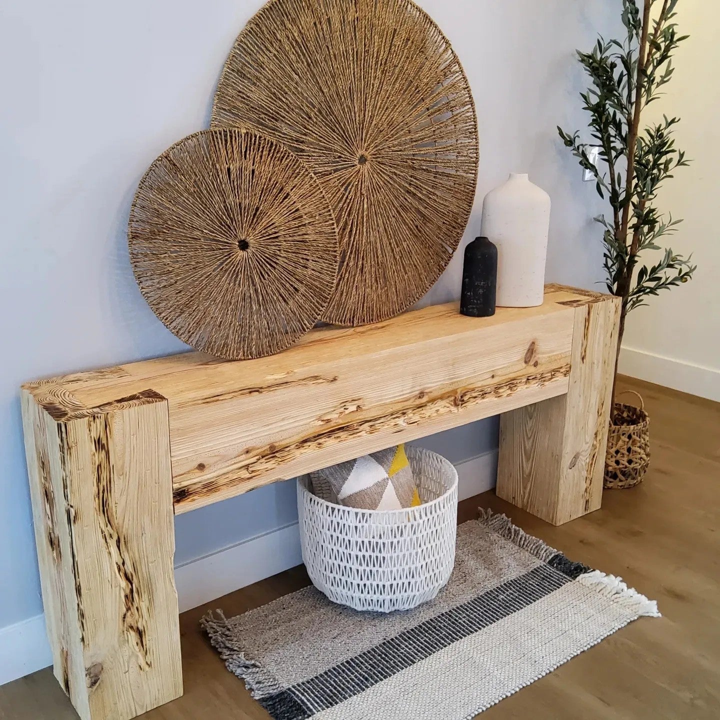 Rustic wood beam console table entryway table livingroom furniture