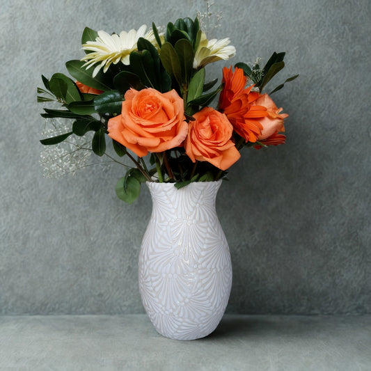 Handcrafted Ceramic Vase – White Embossed Design