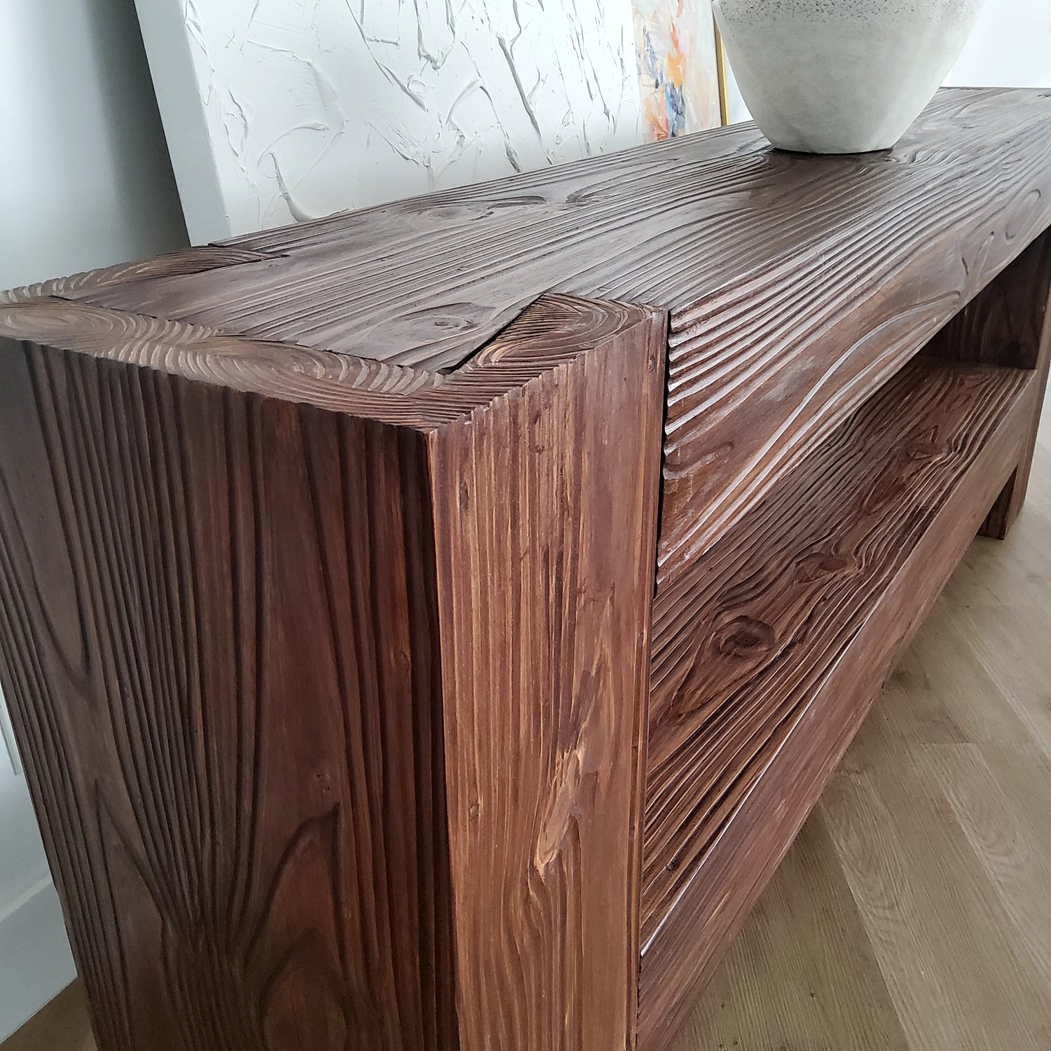 Rustic Media Shelf Modern Rustic Media Console Table with Shelf - Rich Walnut – Vinna Home ...