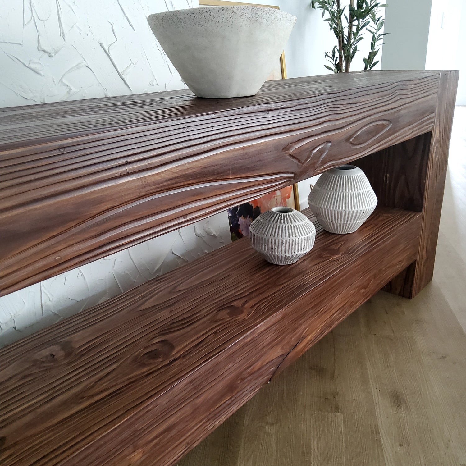 Rustic Media Shelf Modern Rustic Media Console Table with Shelf - Rich Walnut – Vinna Home ...