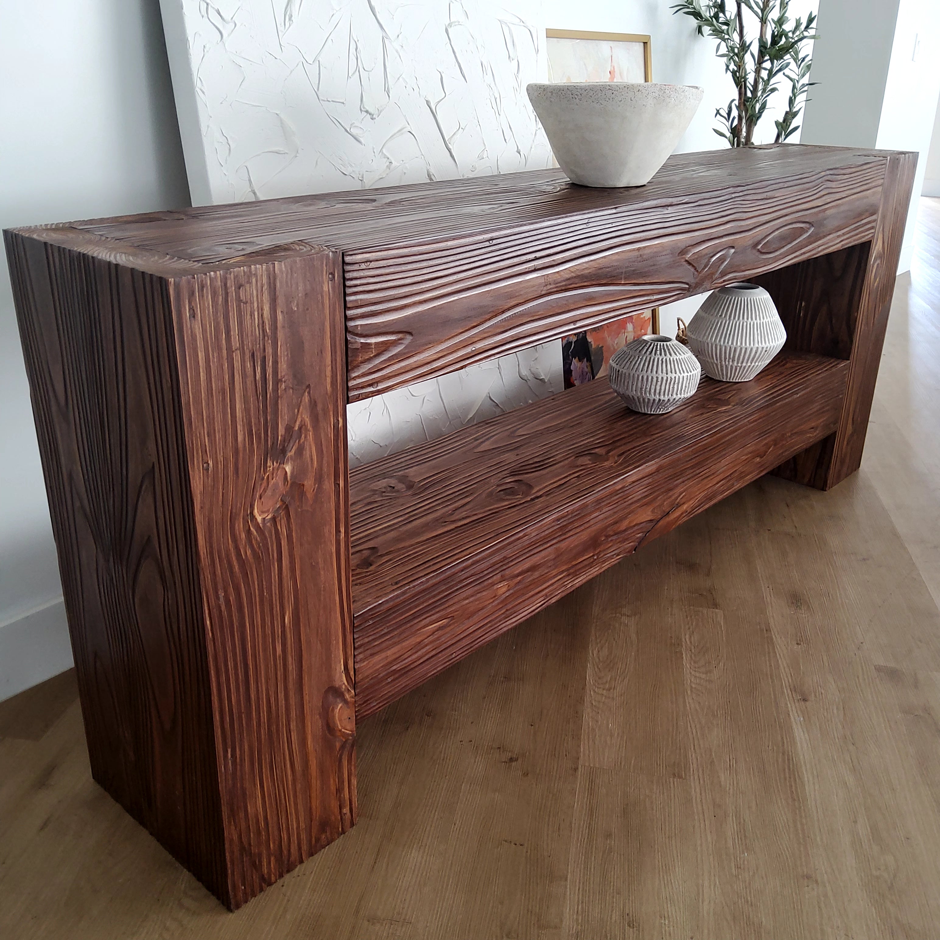 Modern Rustic Media Console Table with Shelf - Rich Walnut – Vinna Home ...
