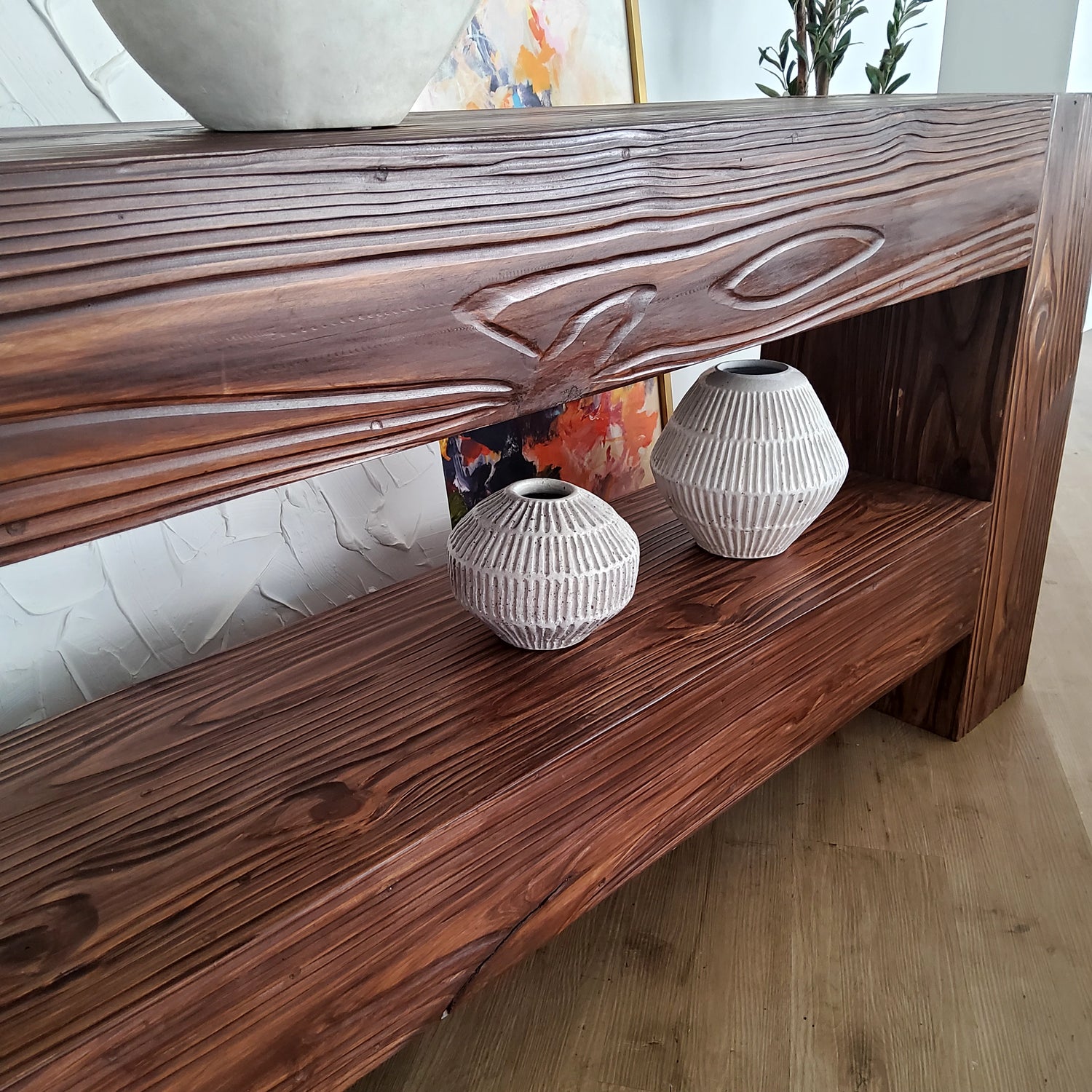 Rustic Media Shelf Modern Rustic Media Console Table with Shelf - Rich Walnut – Vinna Home ...