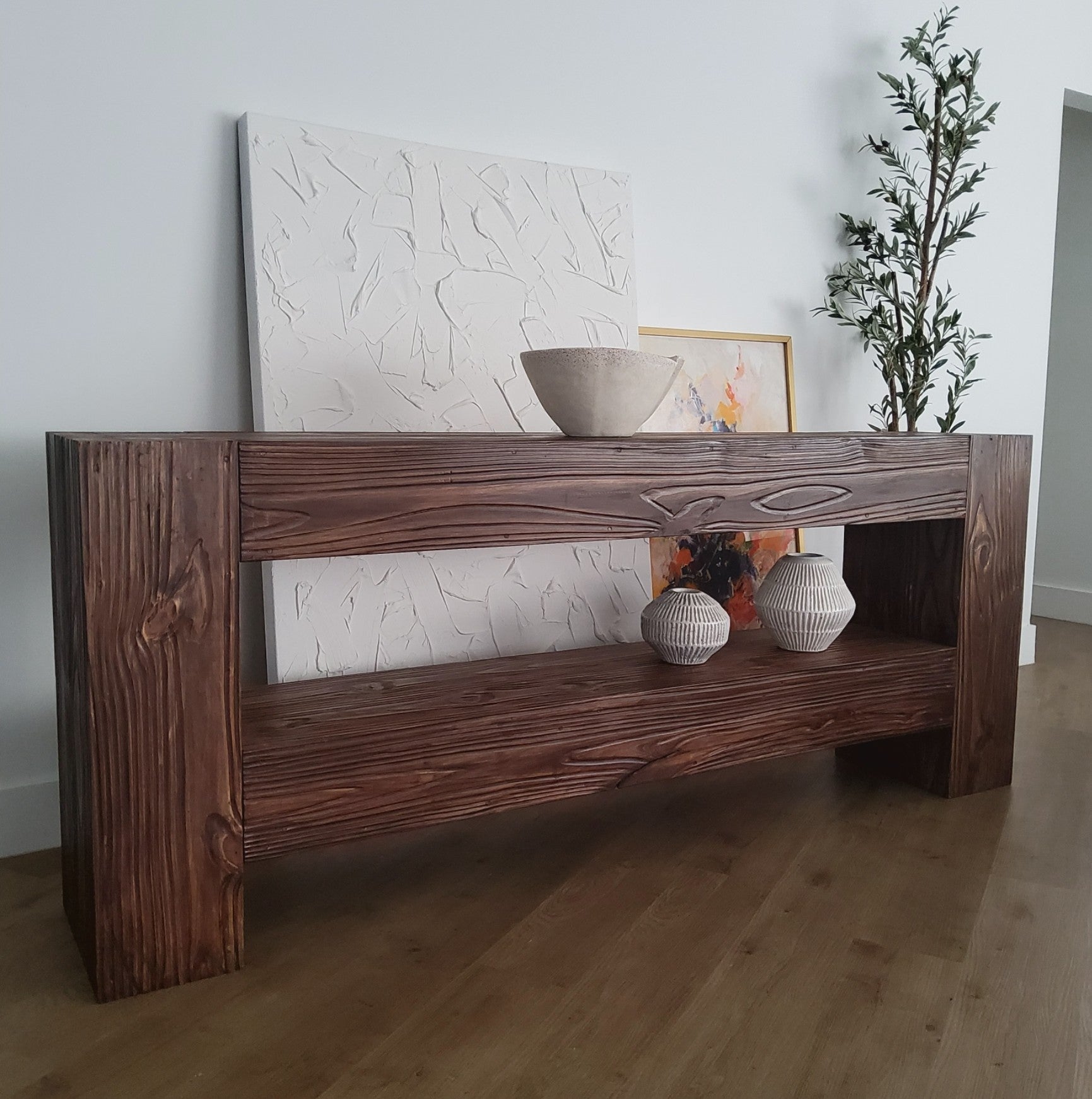 Modern Rustic Media Console Table with Shelf - Rich Walnut – Vinna Home ...